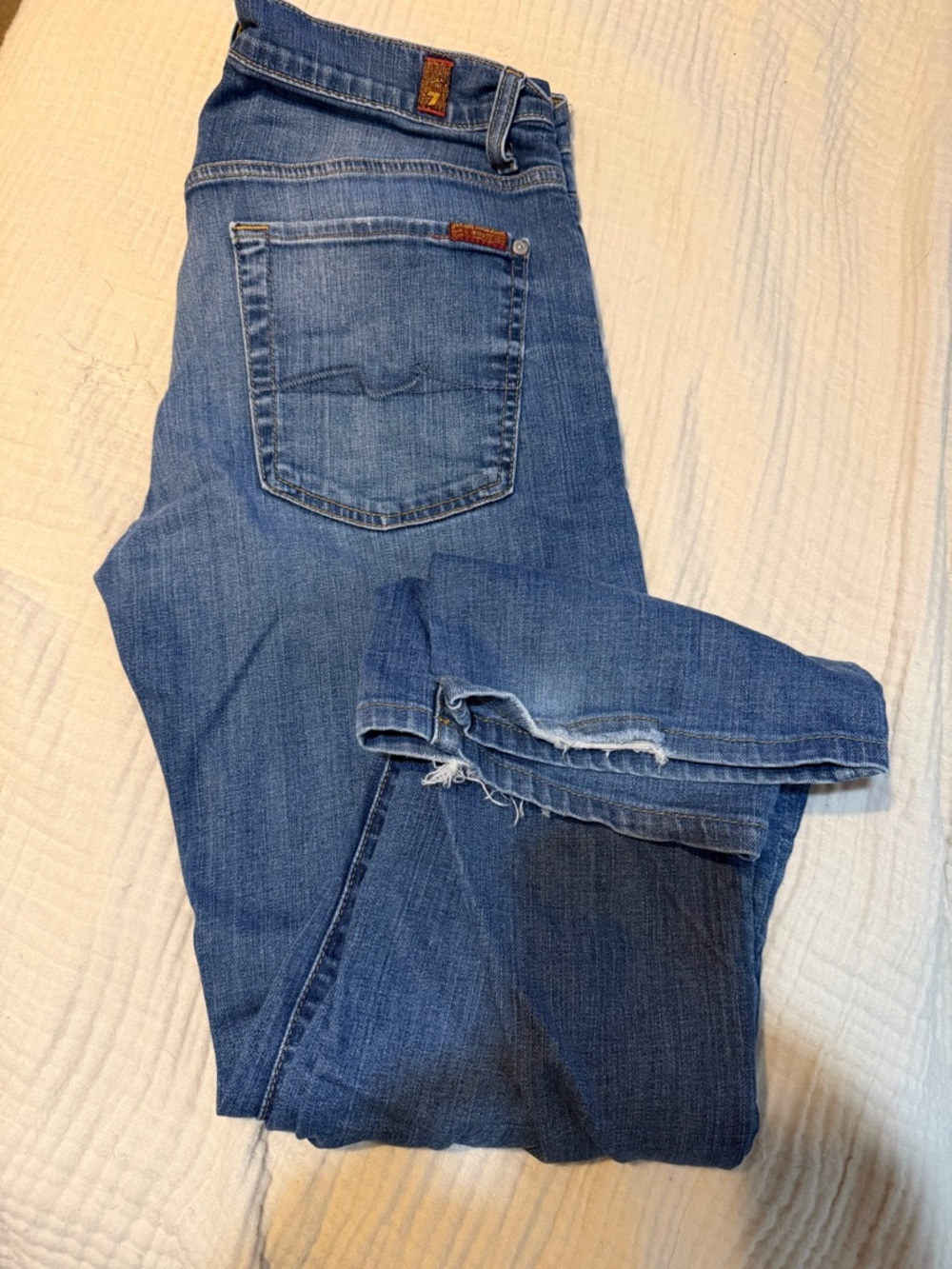 7 For All Mankind Women's Medium Blue Distressed Jeans